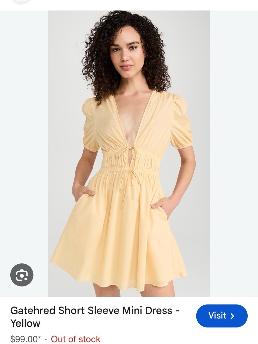 Wayf Pale Yellow Gathered Tie-Front Mini Dress - Shopbop